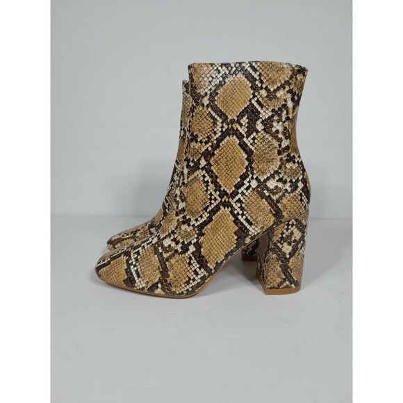 Lulus my generation Snake Reptile block heel women sz 7.5 Boots Bootie Ankle Tan - Picture 6 of 10
